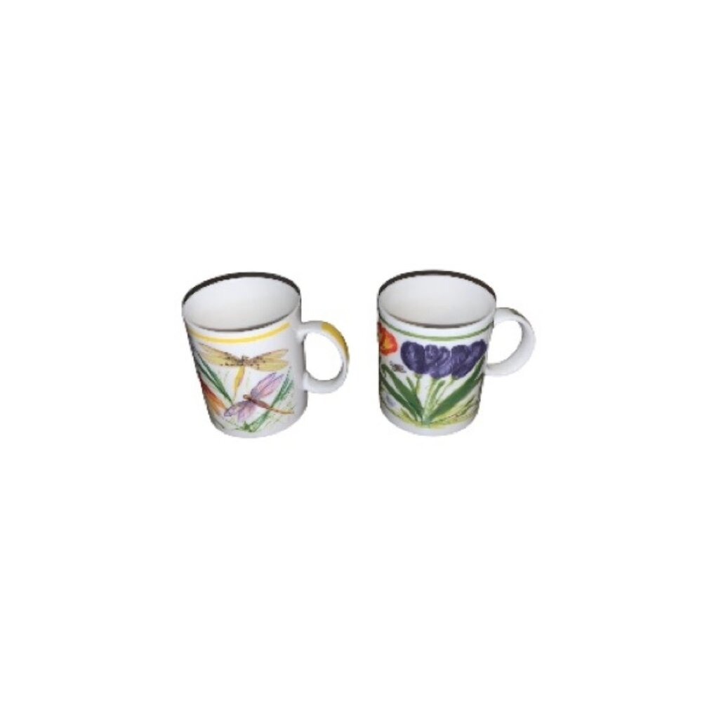 Starbucks Floral Dragonfly and Bee Motif Ceramic Mug Set